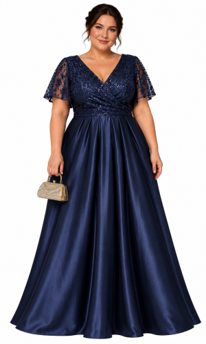 Virum festkjoler i blå plussize med ærme fra Bridalstore.dk 